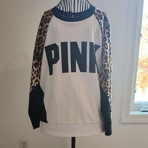 PINK Victoria's Secret White and Black Sweater with Leopard Print